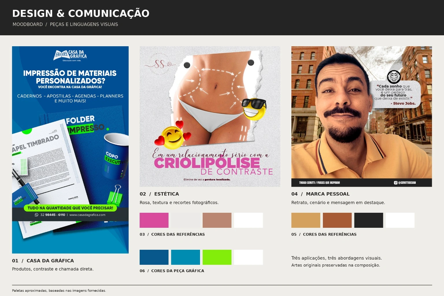 Moodboard de design e comunicação